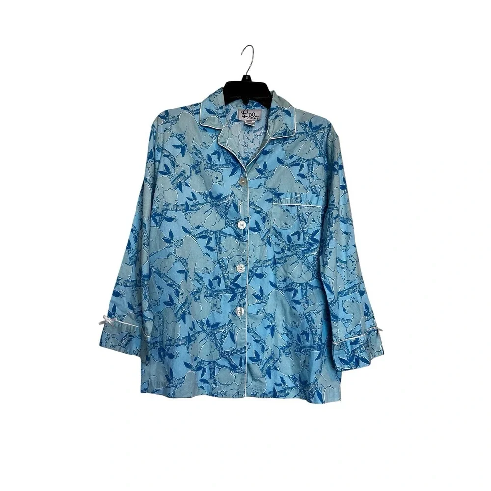 Vintage Lilly Pulitzer Pajama Set Size S Blue Koala Bear Print Long Sleeve